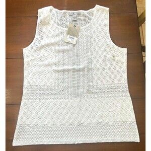 NWT GH Bass White Boho Crochet Lace Tank Top Sleeveless Camisole S
